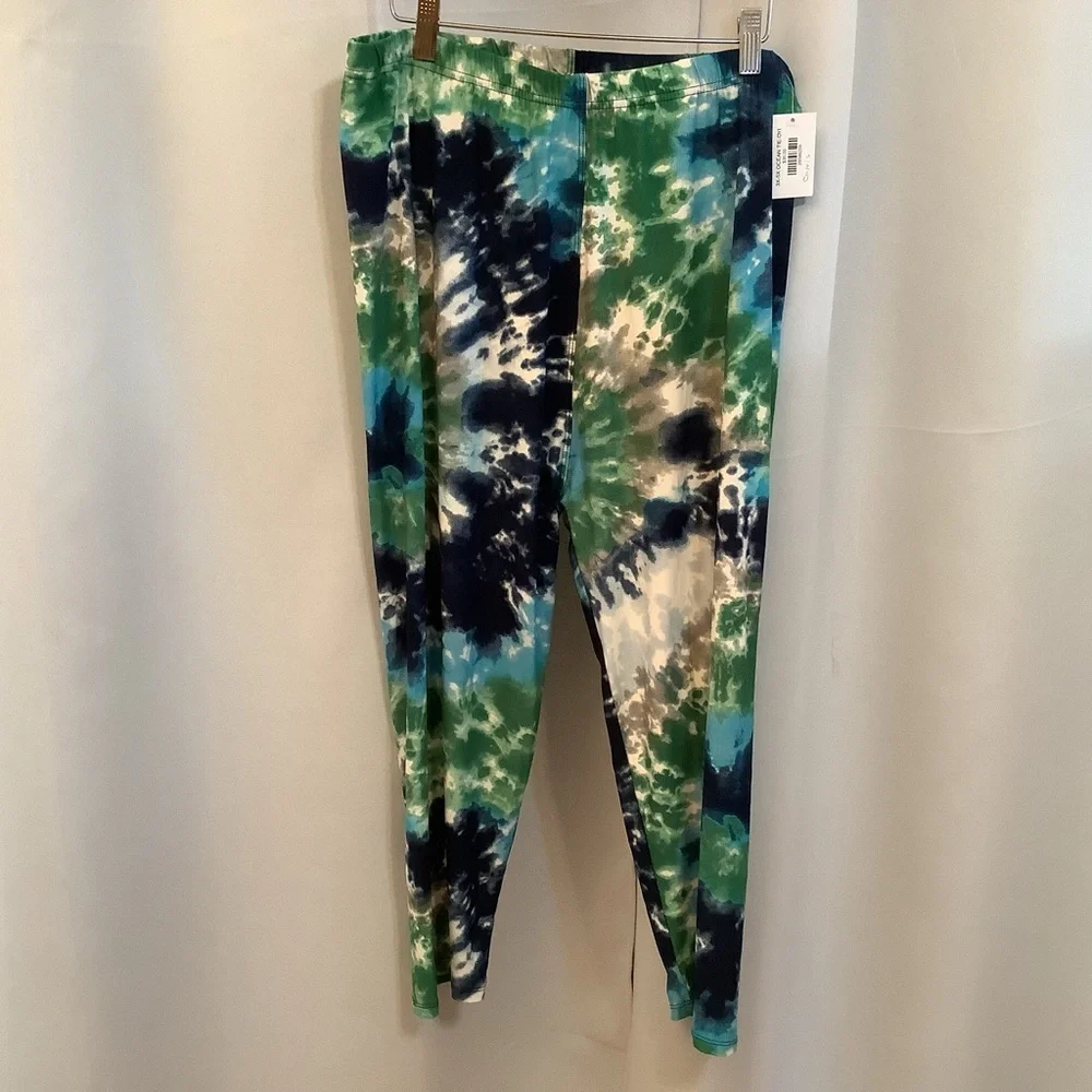Leggings Capris Cropped Women’s 3XL-5XL Elastic Waistband Ocean Tie-Dye Pattern - Picture 8 of 8